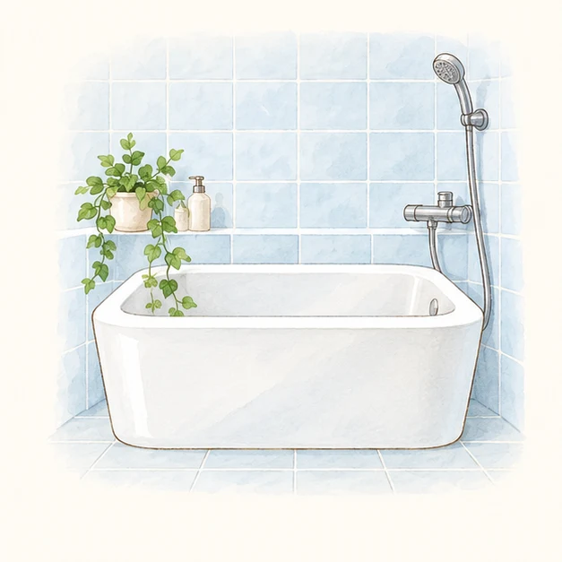 お風呂の水彩イラスト